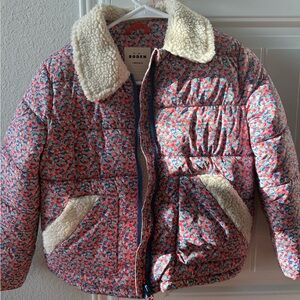Mini Boden  Floral Puffer Jacket 7-8 girl pink cozy winter jacket